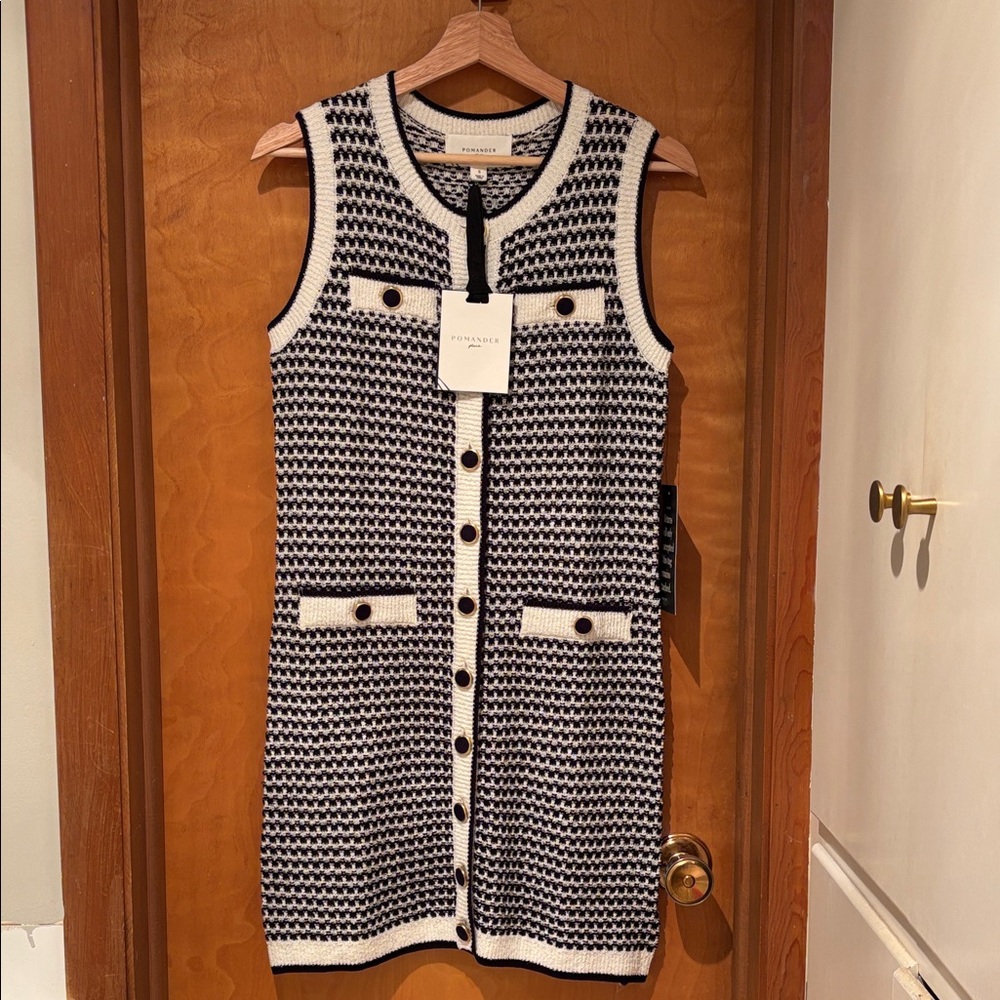 Pomander Place Black and White Knit Mini Dress